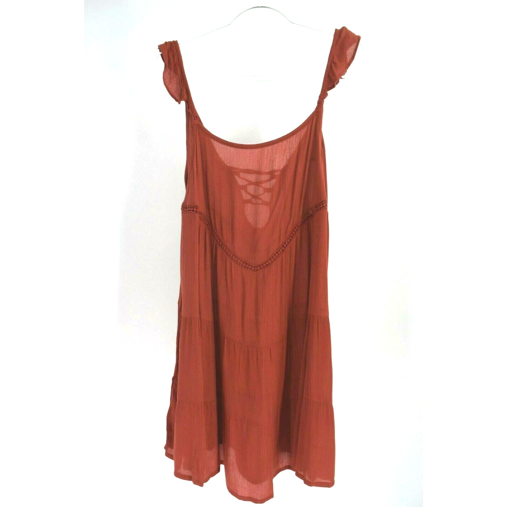 Moral Fiber Burnt Orange Lace Back Sleeveless Mini Shift Dress L